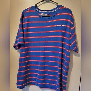 Tommy Hilfiger Men's Red and Blue Striped T-shirt